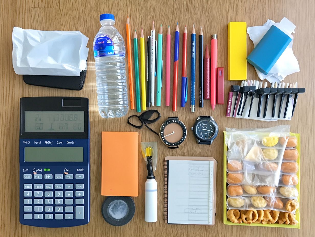 Illustration depicting items to avoid in a test day kit.