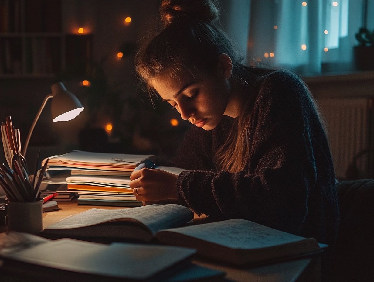 Student practicing relaxation techniques during exam preparation