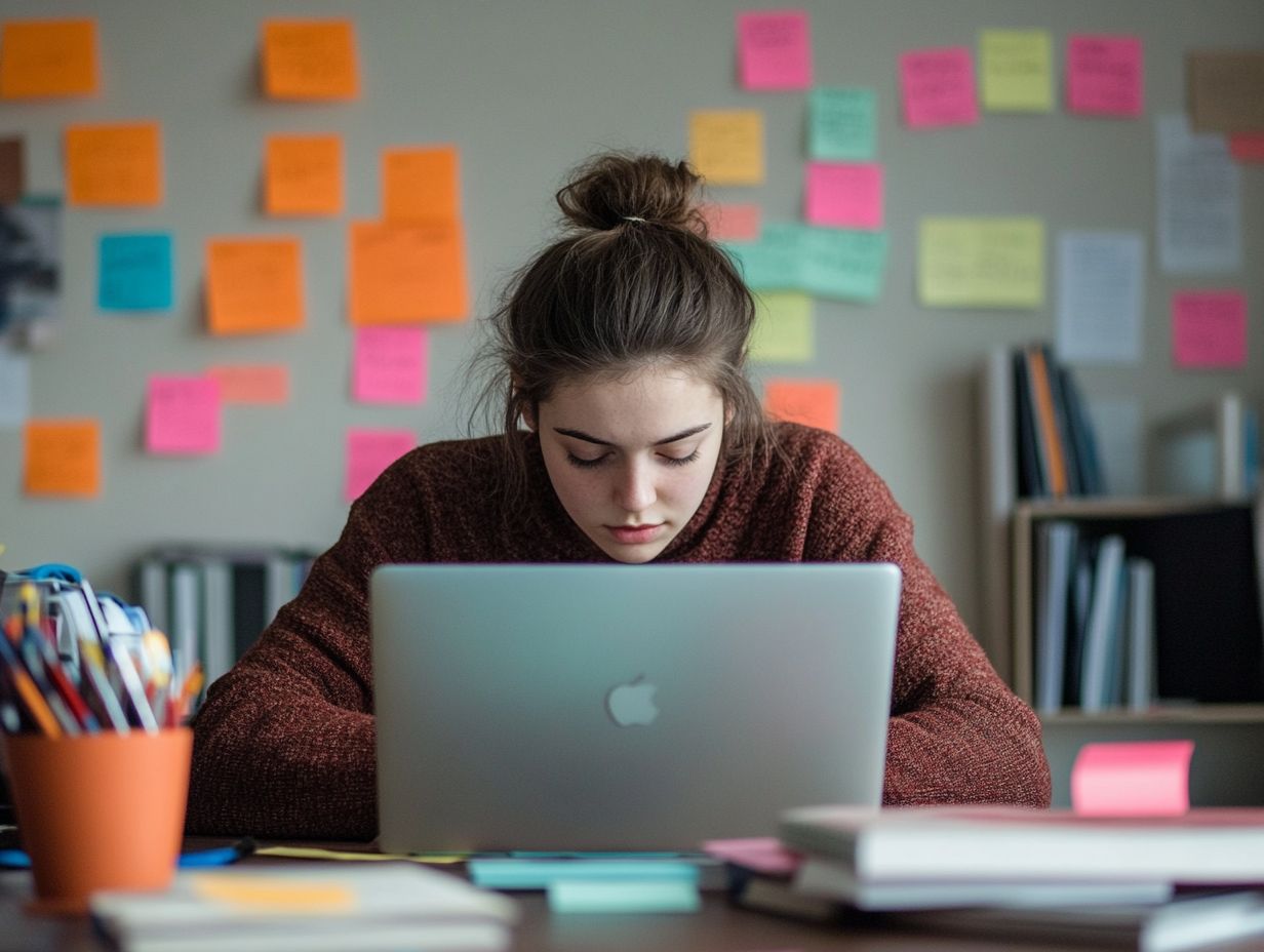 A student organizing notes and materials for studying